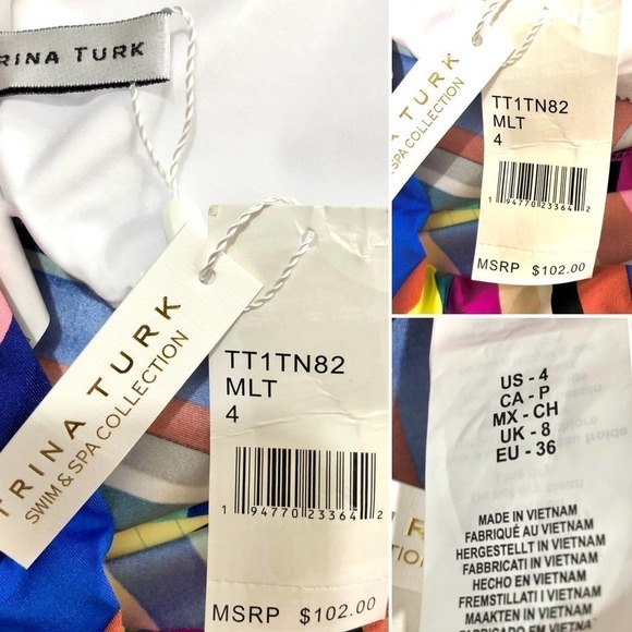 Trina Turk Swim NWT Illusion Stripe Tankini Top Blue Pink Fuchsia Yellow Size 4 - Picture 10 of 12